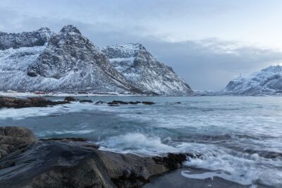 Het strand van Vareid (Lofoten, Noorwegen)