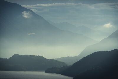 The mountains in the mist around Lake Como