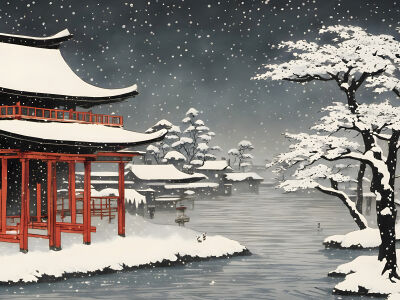 Japans landschap in de sneeuw