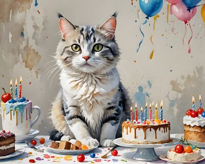 Verjaardag met vrolijke kat