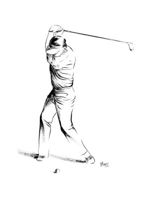 Sport illustratie van een Golf speler. (nr3 van 4) Zwarte acrylverf op papier