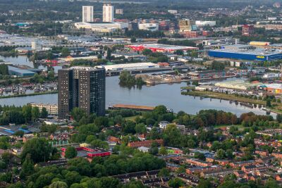 De Tasmantoren in Groningen vanuit de lucht