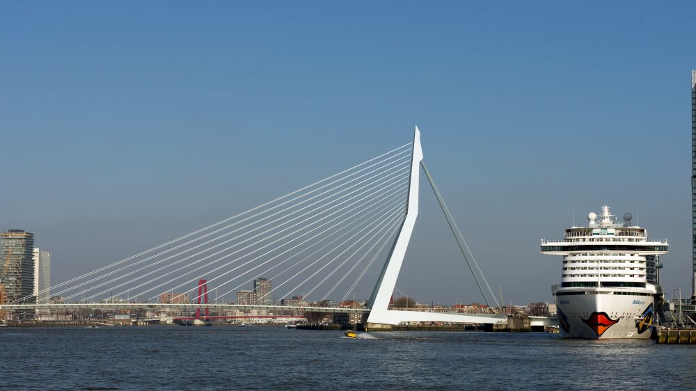 Erasmusbrug met cruise schip