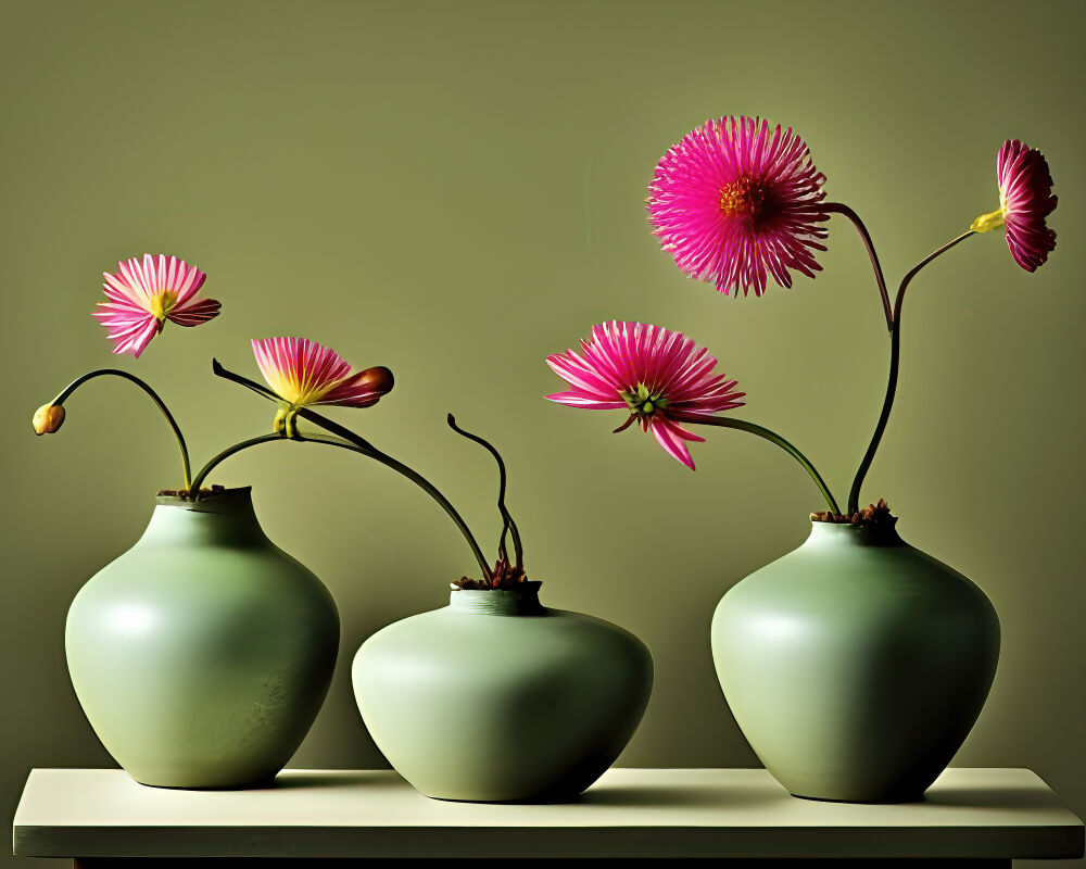 Roze bloemen in vazen van Jade