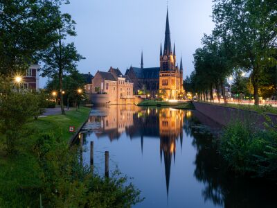 Verlichte kerk en kasteel Woerden