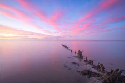 Roze pastellucht boven de Waddenzee bij Den Oever, Vatrop