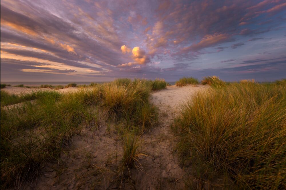 Zonsondergang in de duinen op Texel