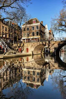 Reflections in the Oudegracht in Utrecht at the Gaardbrug