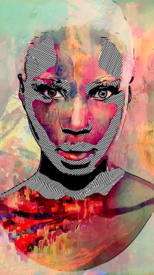 Afrikaanse vrouw in pastelkleuren en grafische zwart-wit lijnen