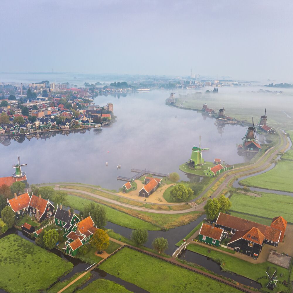 Misty Zaanse Schans from above