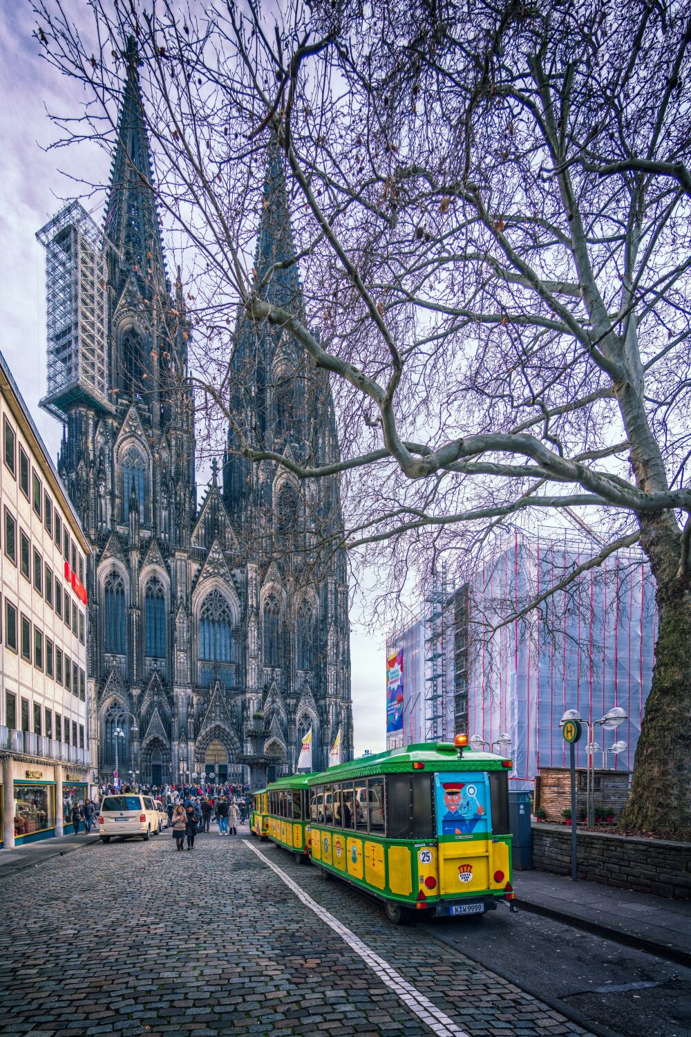 Toeristen voor de kathedraal van Keulen 