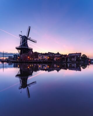 Sunrise colors above Molen de Adriaan, Haarlem