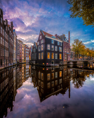 Colorful sunrise in Amsterdam