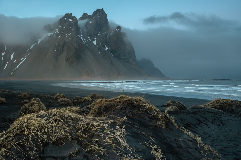 Grass dunes near Stokness beach in Iceland