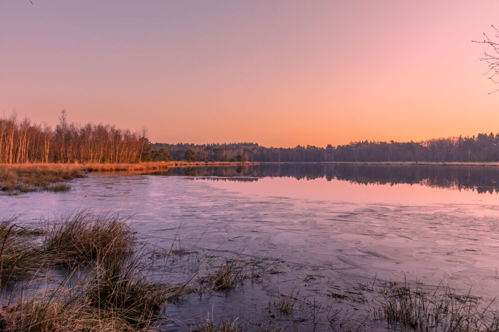 ijskoude zonsopkomst aan het water