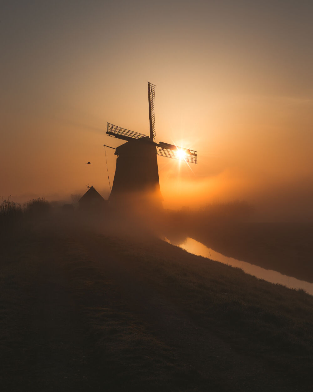 Een mistige zonsopkomst in Egmond