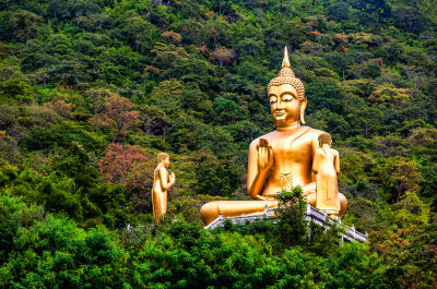 Gouden Boeddha in de bergen