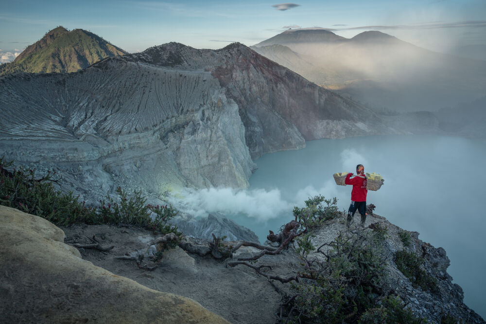 Local sulphur miner at Mt Ijen in East Java