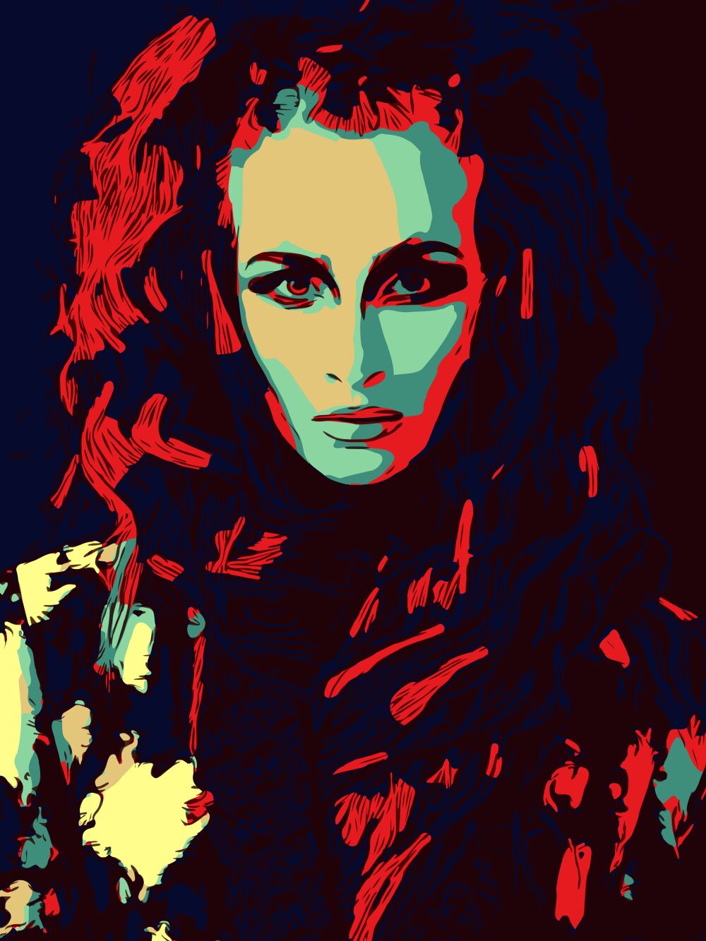 Roodharige dame met bontjas / mode portret in popart stijl