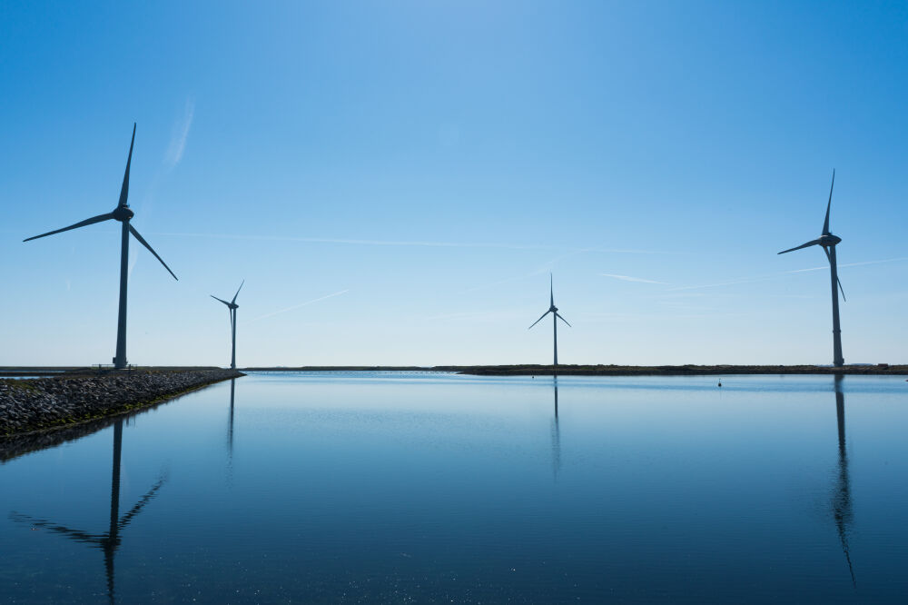 Windmills with a blue background