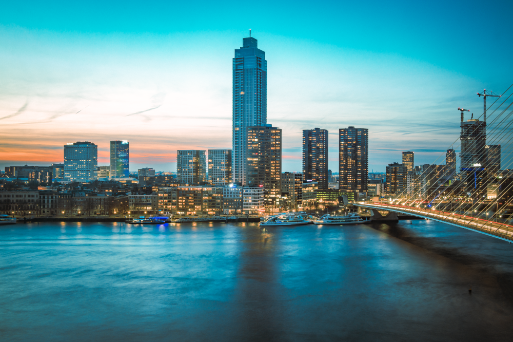 Rotterdam de zalmhaventoren bij nacht